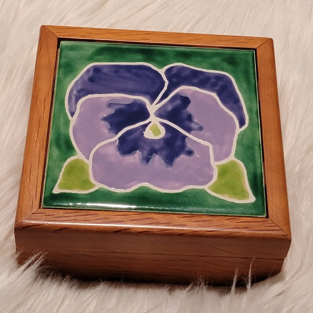 Handpainted Ceramic Wood Jewelry / Trinket Box